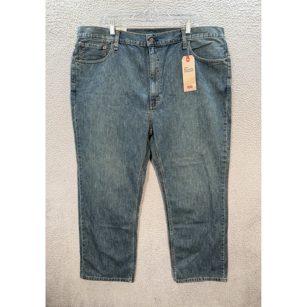 Levis 559 Jeans Mens 44x30 Blue Relaxed Straight Distressed Workwear Grunge NEW